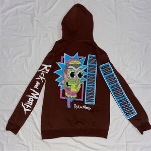 Rick and Morty Brown Hoodie with Graphic Design Size Small